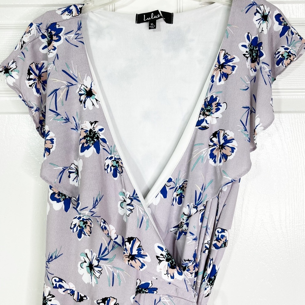 Lulu’s La Vie Lavender Floral Sleeveless V-Neck Wrap Ruffle Dress Women’s Sz XL - Picture 4 of 14
